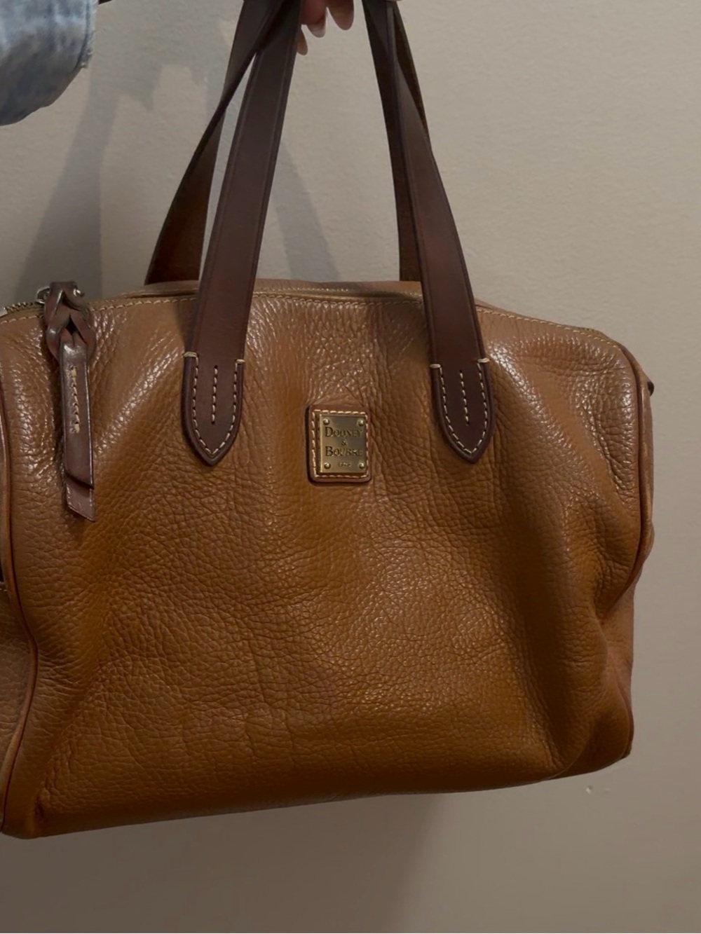 Dooney & Bourke Pebbled Leather Satchel - Brown with Dark Brown Handles